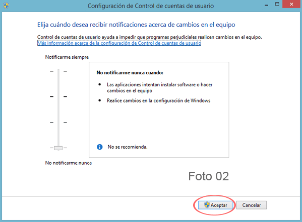 Configurar UAC de Cuentas del Usuario
