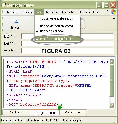 Modificar código fuente para enviar mensajes HTML